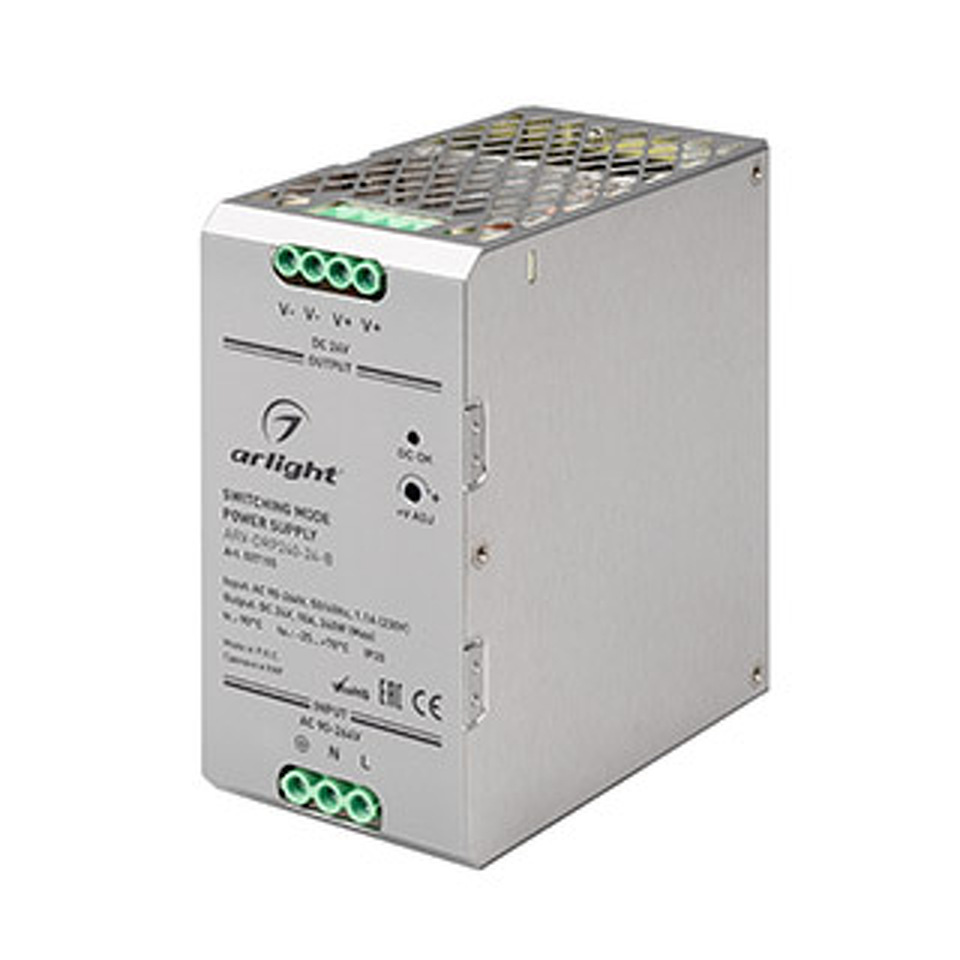 Фото №1  Arlight Блок питания ARV-DRP240-24-B (24V, 10A, 240W, PFC) ( IP20 Металл, 5 лет)