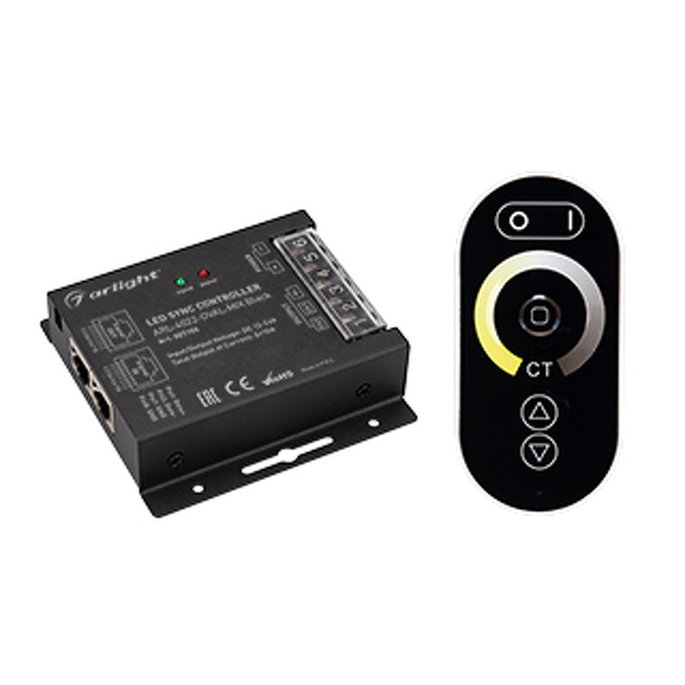 Фото №1  Arlight Контроллер ARL-4022-OVAL-MIX Black (12-24V, 2x10A, ПДУ, RF) ( IP20 Металл, 3 года)