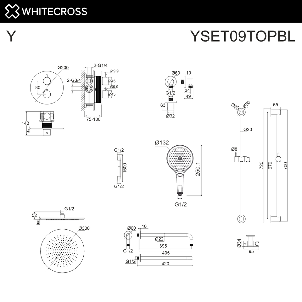 Фото №3  Термостатическая душевая система скрытого монтажа WHITECROSS Y YSET09TOPBL (черный мат)