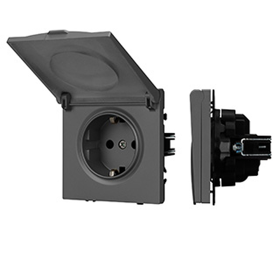 Фото №1  Розетка Arlight Механизм розетки влагозащищённый SCT-NOBE-MCP-SFPL-GR (230V, 16A) ( Серый базальт)