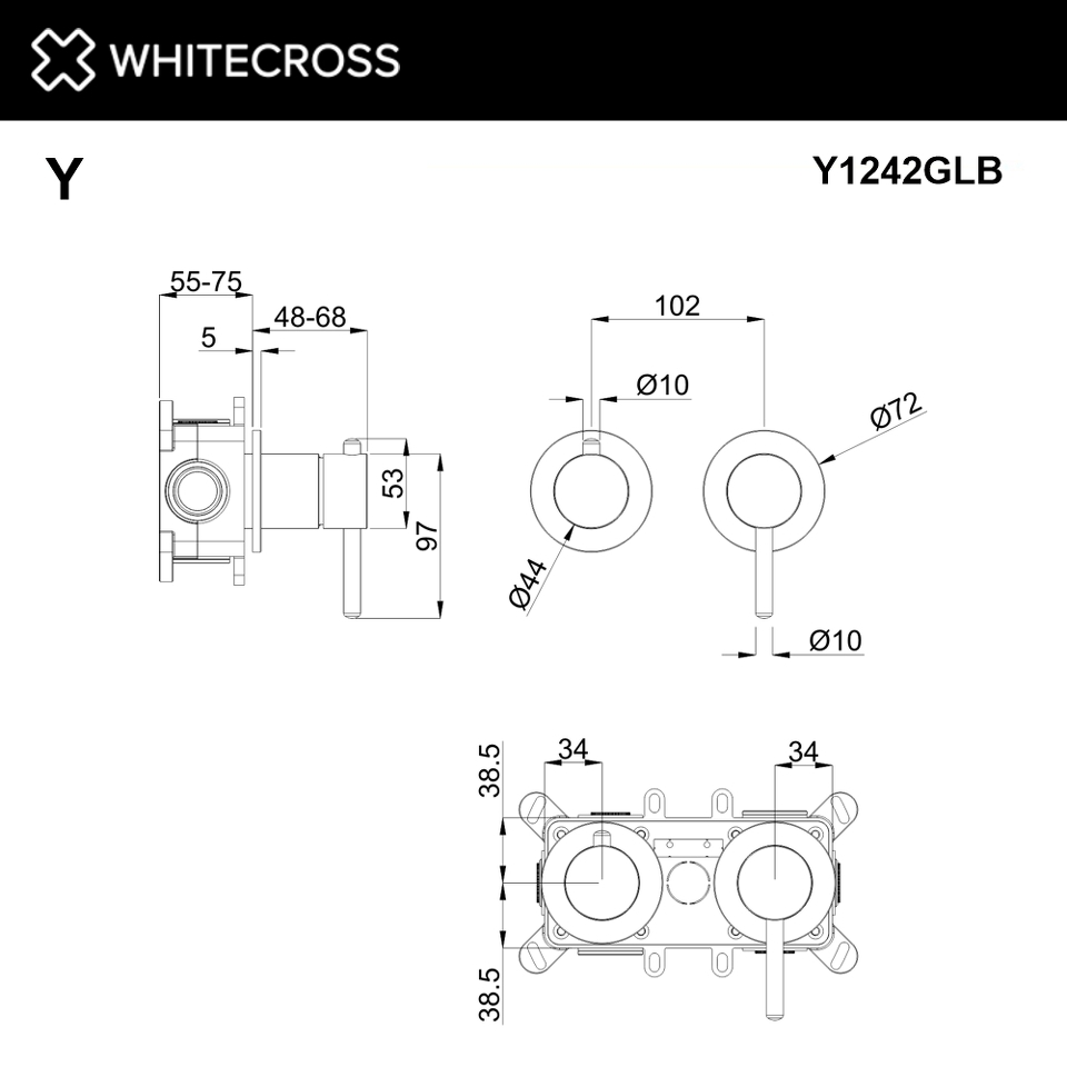 Фото №2  Смеситель скрытого монтажа на 2 потребителя WHITECROSS Y Y1242GLB (брашированное золото)