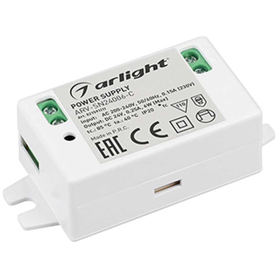 Фото №1  Arlight Блок питания ARV-SN24006-C (24V, 0.25A, 6W) ( IP20 Пластик, 3 года)