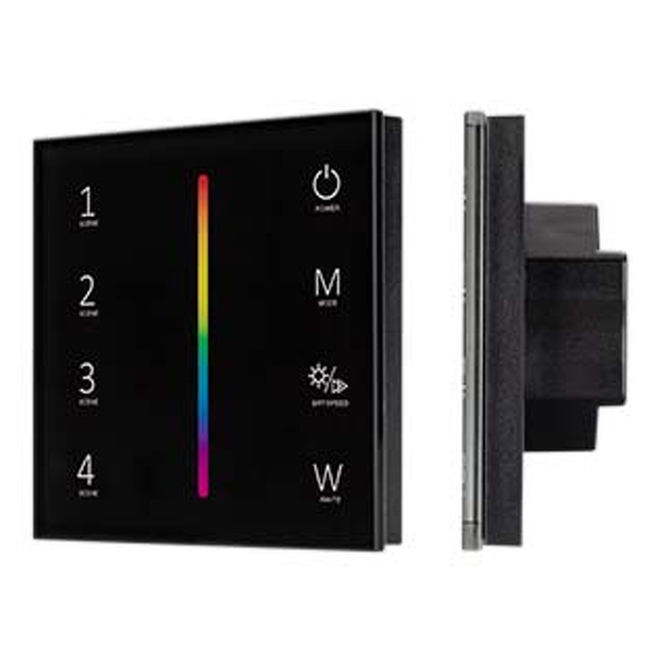 Фото №1  Arlight Панель SMART-P22-RGBW-G-IN Black (12-24V, 4x3A, Sens, 2.4G) ( IP20 Пластик, 5 лет)