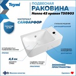 Превью фото №3  Раковина Teymi Раковина Hanna 45 правая, подвесная, белая T50903