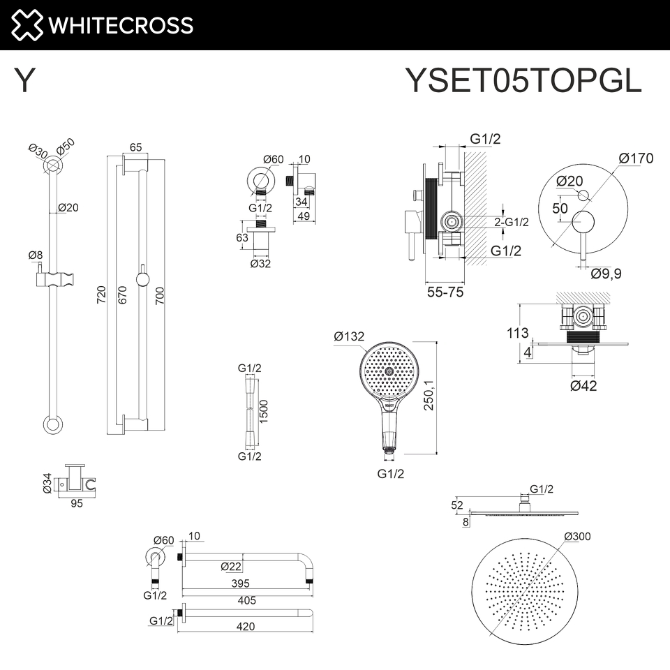 Фото №3  Система для душа скрытого монтажа WHITECROSS Y YSET05TOPGL (золото)