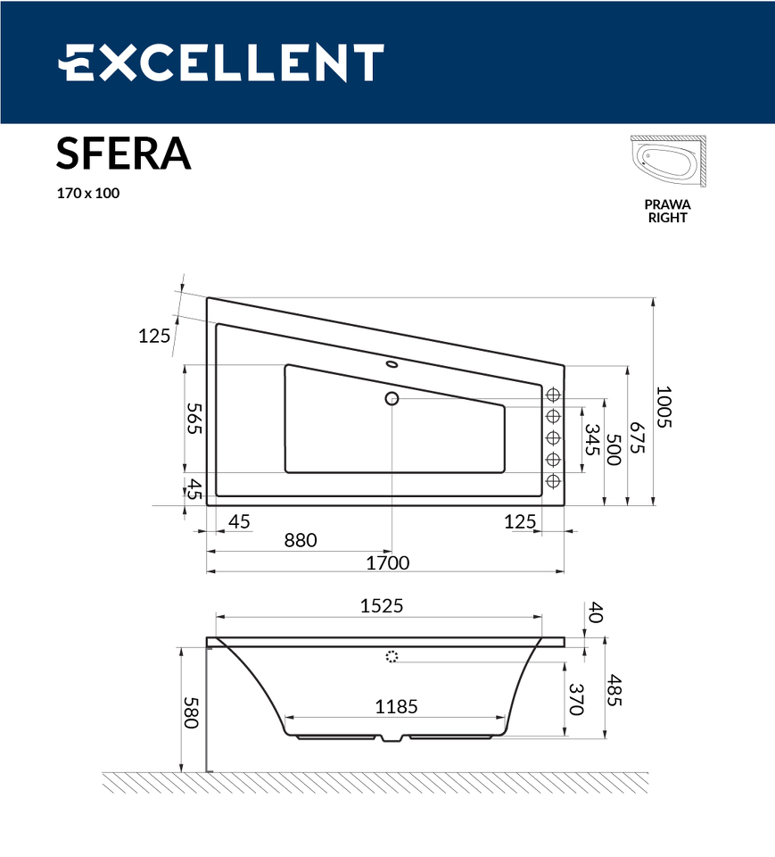 Фото №4  EXCELLENT (РАСПРОДАЖА) Ванна Sfera 170x100 (прав.)