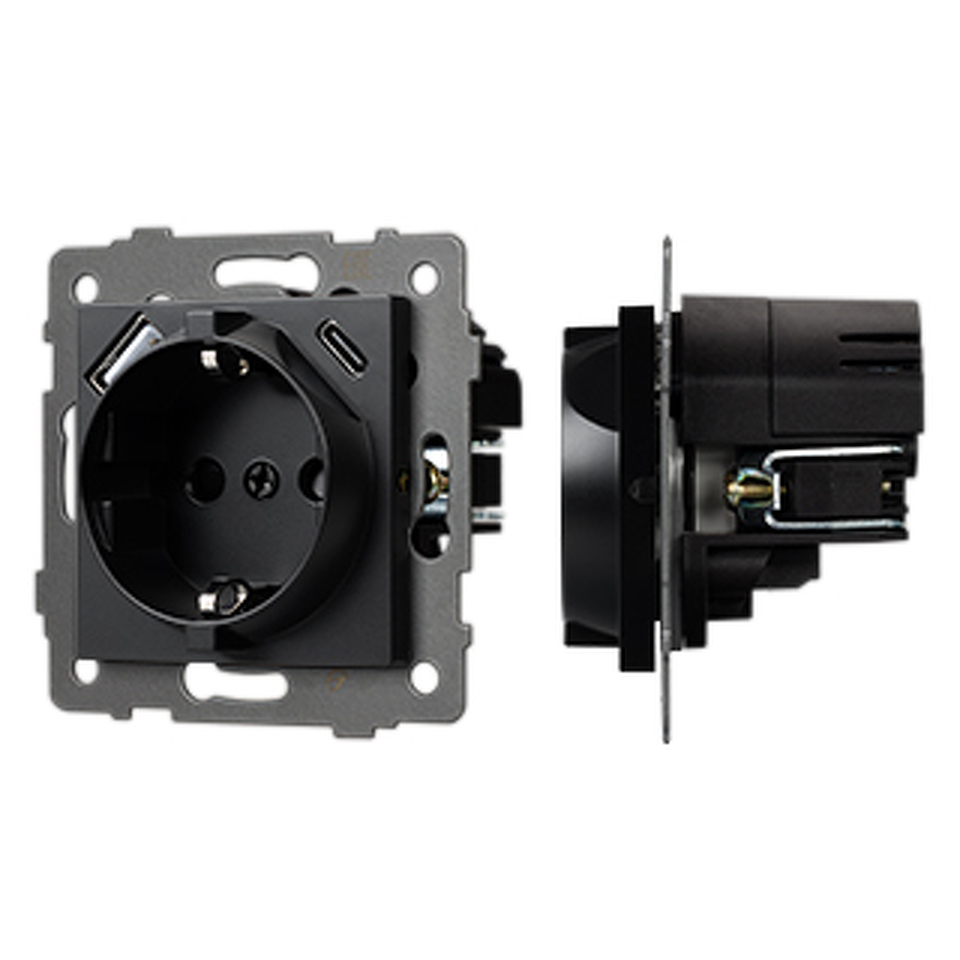 Фото №1  Розетка Arlight Механизм розетки с USB зарядкой SCT-MUAC-PL-BK-V (250V, 16A) ( -)