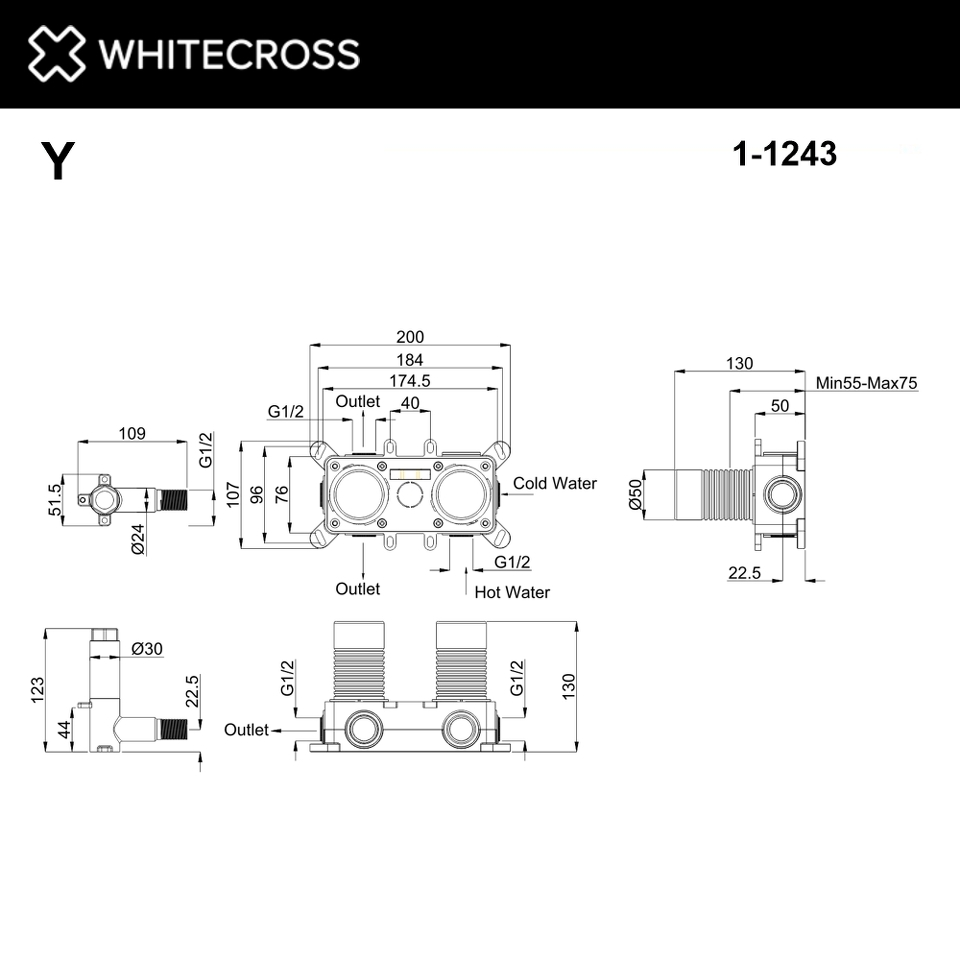 Фото №3  Встраиваемая часть смесителя на 3 потребителя WHITECROSS Y1243
