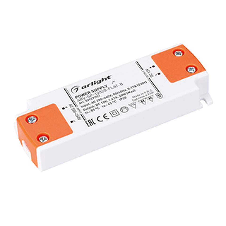 Фото №1  Arlight Блок питания ARV-SP-12020-FLAT-B (12V, 1.67A, 20W) ( IP20 Пластик, 5 лет)