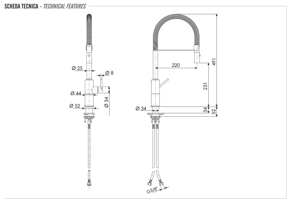 Фото №2  Смеситель для кухни Remer X Style INOX SSX543, нержавеющая сталь