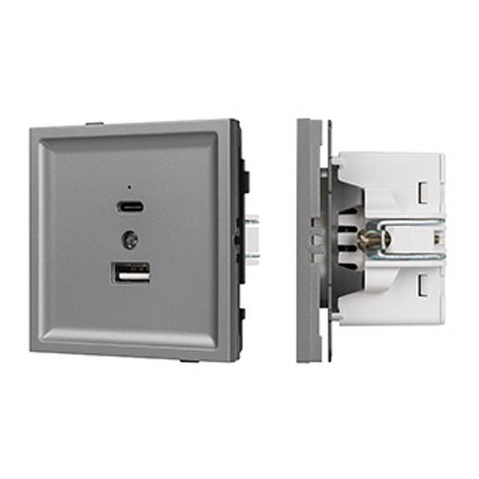 Фото №1  Розетка Arlight Механизм USB розетки SCT-TENDO-MUAC-PL-GR (5V, 3A, QC3) ( Графитовый)