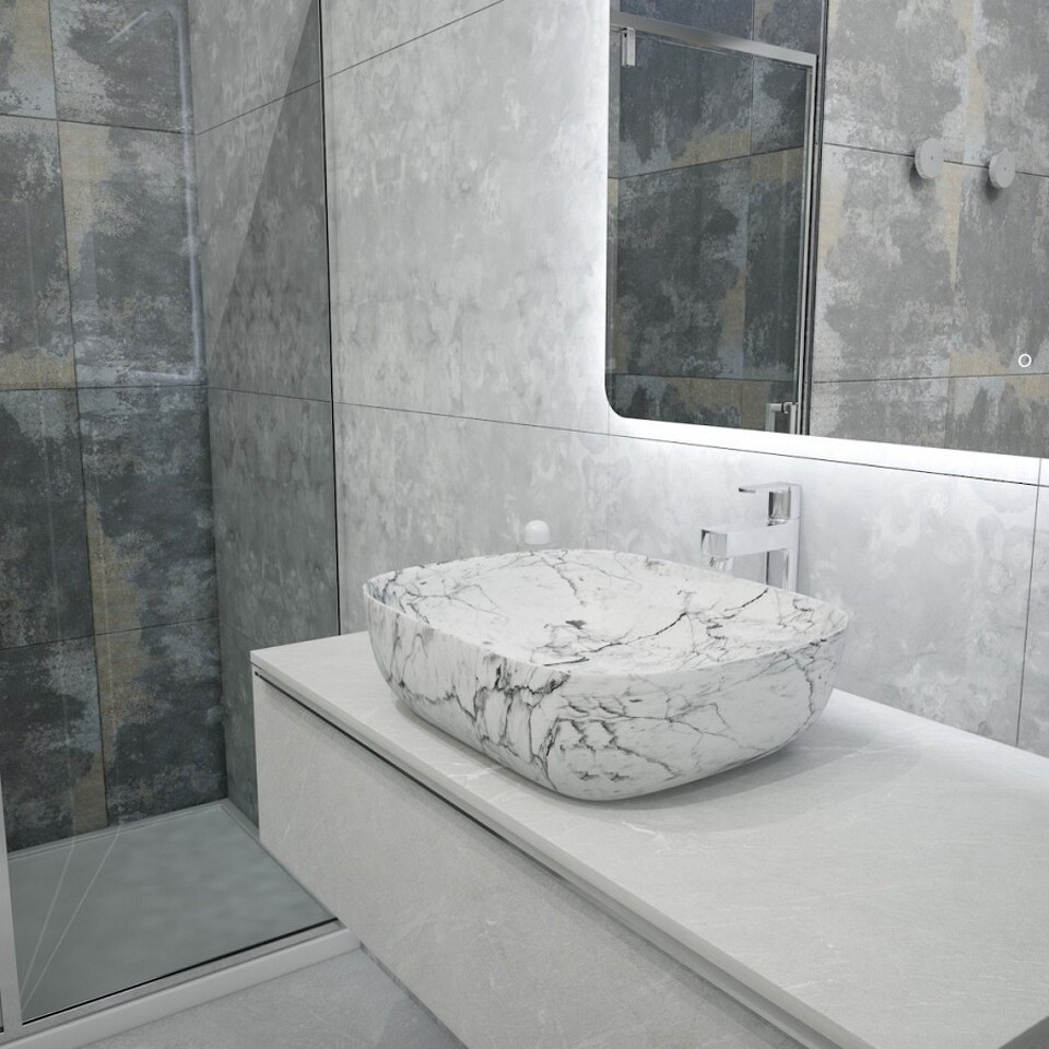 Фото №13  Раковина Watersense Раковина Solli 50 artceramic, накладная, Белый Мрамор T50393