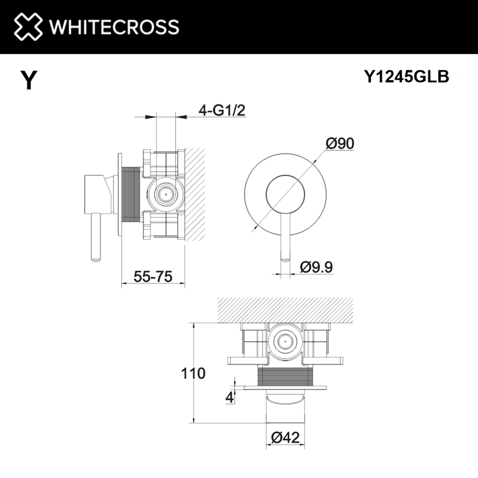 Фото №3  Смеситель скрытого монтажа на 1 потребитель WHITECROSS Y Y1245GLB (брашированное золото)
