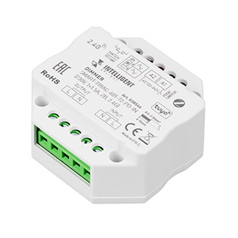 Фото №1  IARL INTELLIGENT ARLIGHT Диммер SMART-TRIAC-601-72-PD-IN (230V, 1x1.5A, ZB, 2.4G) ( IP20 Пластик, 5 лет)