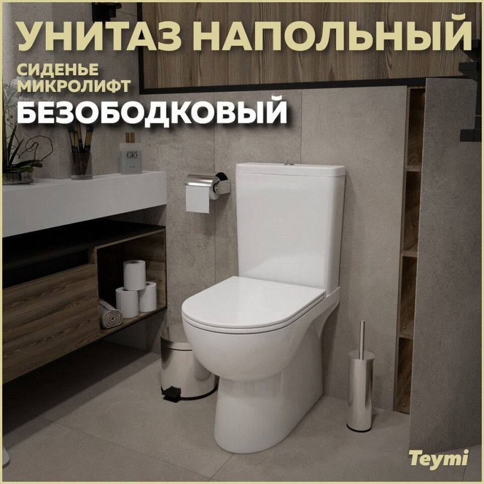 Фото №16  Унитаз Teymi Унитаз напольный Aina безободковый, сиденье Дюропласт микролифт T40205