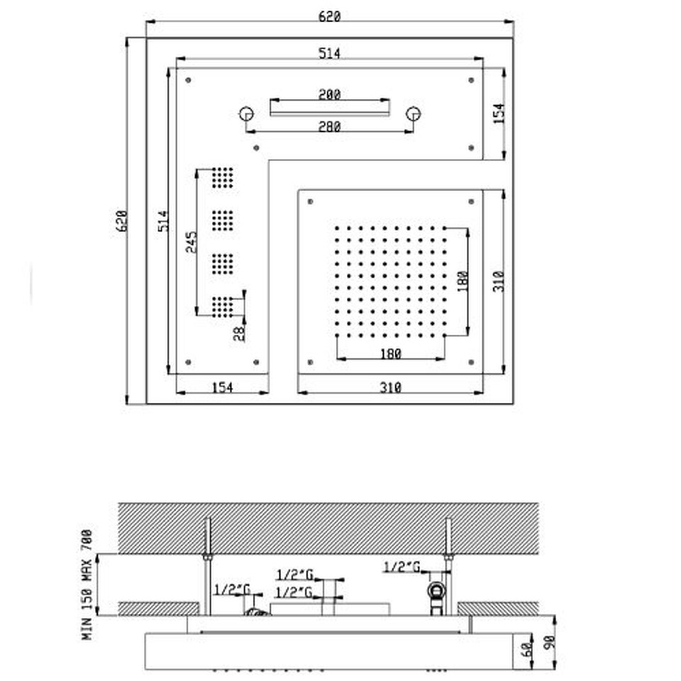 Фото №6  SF131BXX AQUAelite Modula верхний душ с 4-мя режимами, 620x620 мм Матовый чёрный, 38/05Q