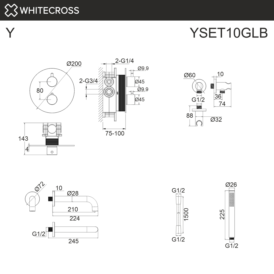 Фото №3  Термостатическая система для ванны скрытого монтажа WHITECROSS Y YSET10GLB (брашированное золото)