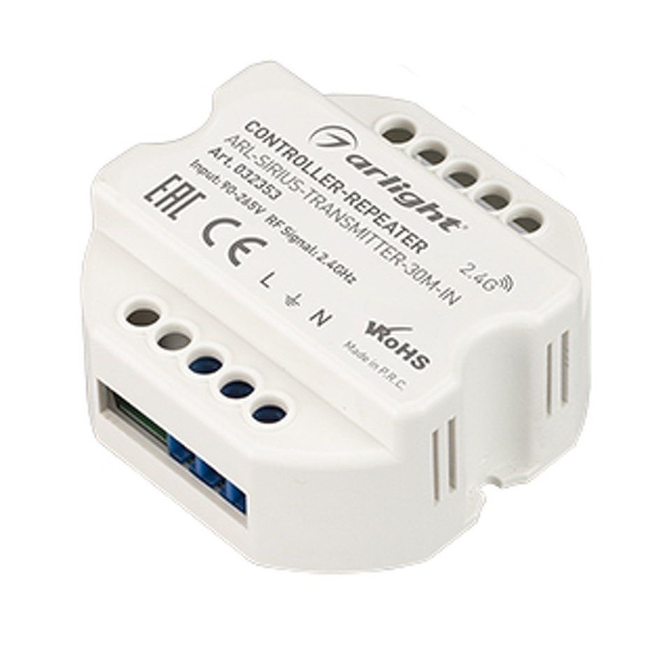 Фото №1  Arlight Контроллер-усилитель ARL-SIRIUS-TRANSMITTER-30M-IN (230V, 2.4G) ( IP20 Пластик, 3 года)