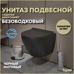 Превью фото №1  Унитаз Teymi Унитаз подвесной Lina Pro VORTEX безободковый,  черный матовый, сиденье микролифт T40114