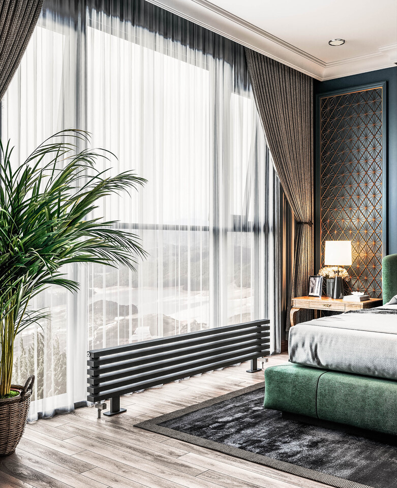 Фото №3  Радиатор Warmmet Luxe 60HN ширина 1250 мм секций 8 цвет черный тип подключения: нижнее левое