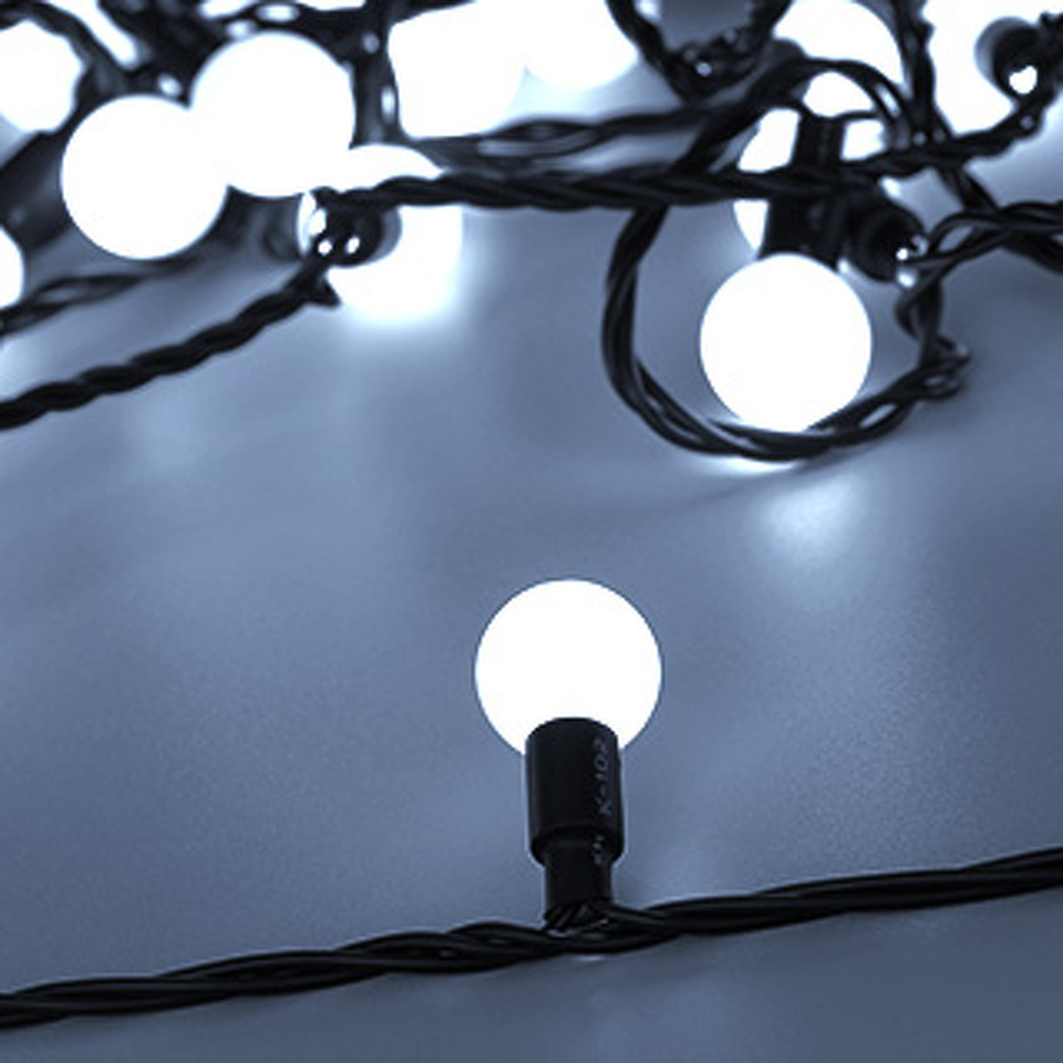 Фото №1  Ardecoled Светодиодная гирлянда ARD-BALL-CLASSIC-D23-20000-BLACK-160LED WHITE (230V, 7W) ( IP65)