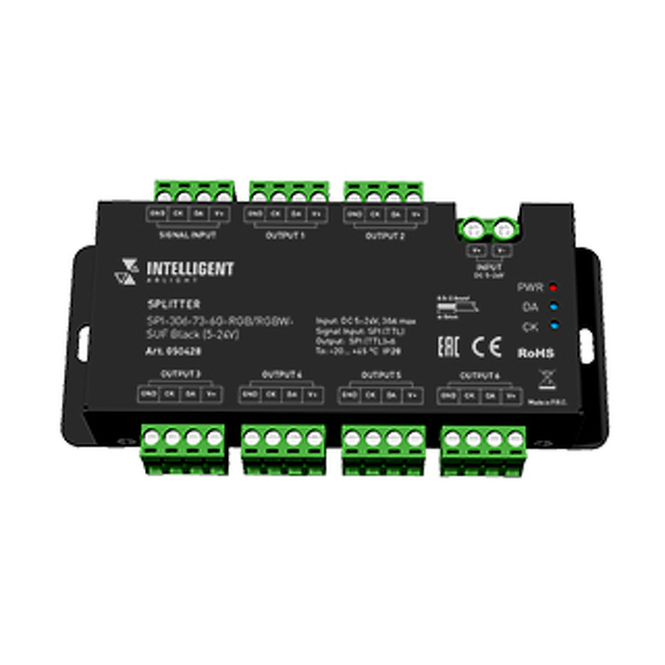 Фото №1  IARL INTELLIGENT ARLIGHT Сплиттер SPI-306-73-6G-RGB/RGBW-SUF Black (5-24V) ( IP20 Металл, 5 лет)