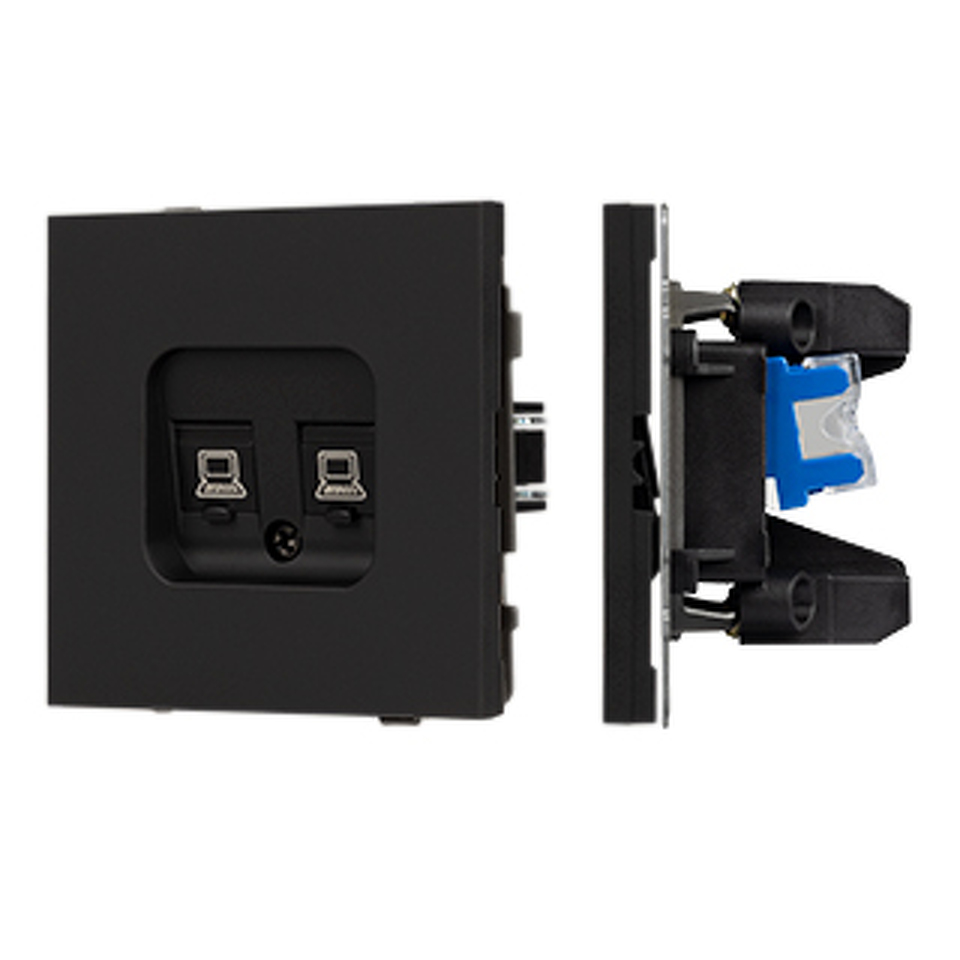 Фото №1  Розетка Arlight Механизм компьютерной розетки двойной SCT-TENDO-MPC2-SFPL-BK (RJ-45, CAT6) ( Матовый черный)
