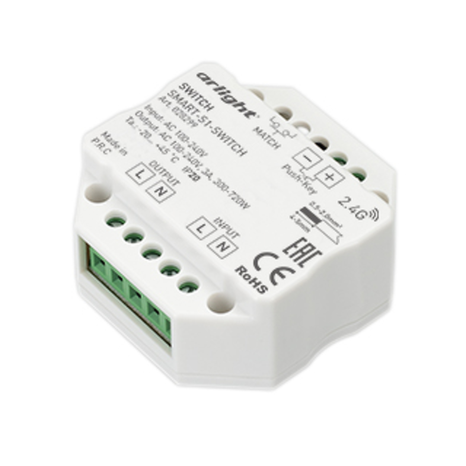Фото №1  Arlight Контроллер-выключатель SMART-S1-SWITCH (230V, 3A, 2.4G) ( IP20 Пластик, 5 лет)