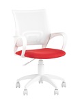 Превью фото №1  Кресло Кресло офисное Topchairs ST-BASIC-W спинка белая сетка сиденье красная ткань крестовина белый пластик