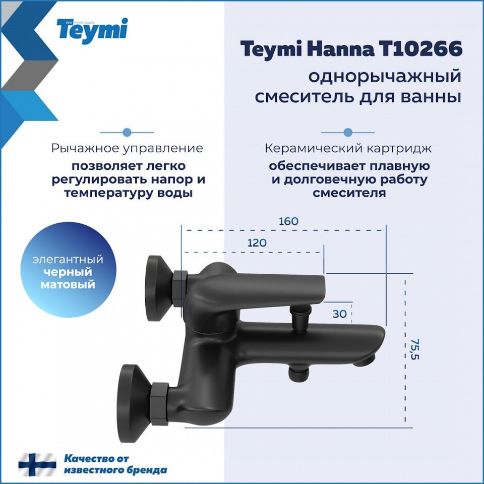 Фото №11  Teymi Смеситель для ванны Hanna, черный матовый T10266