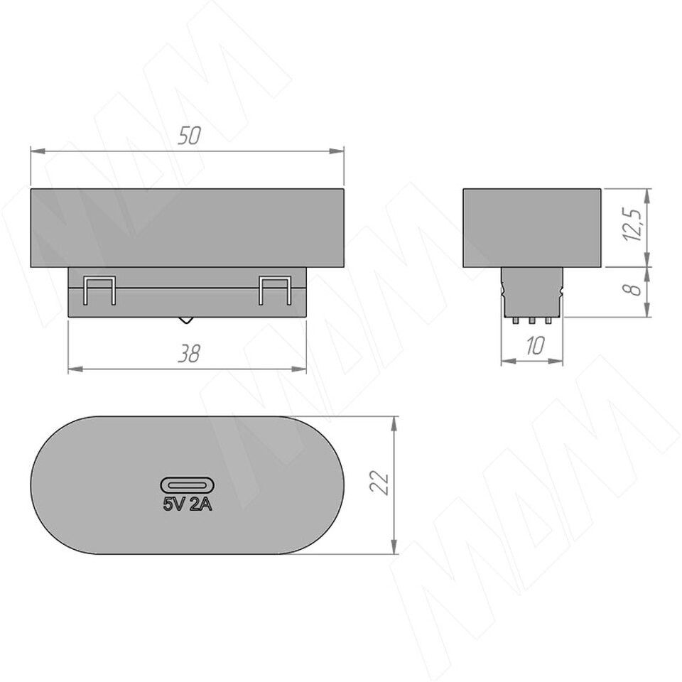 Фото №3  PULSE ТРЭК Разъем USB Type-C, модуль, 24 В, 10 Вт, антрацит, TRACK (TK24-INT-USBC-AN)