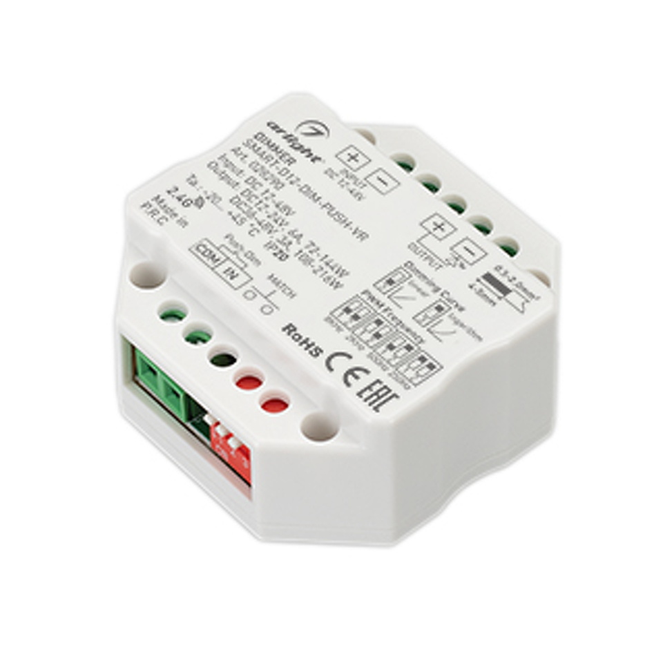 Фото №1  Arlight Диммер SMART-D12-DIM-PUSH-VR (12-48V, 1x6A, 2.4G) ( IP20 Пластик, 5 лет)