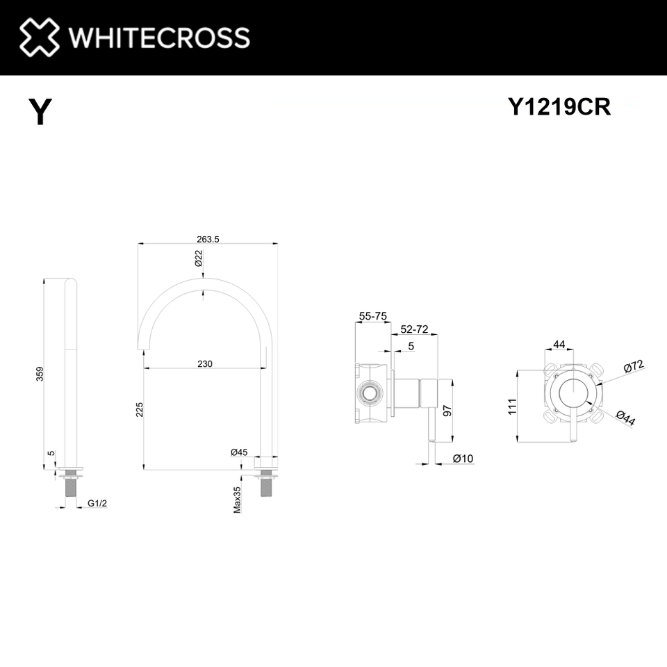 Фото №2  Смеситель для умывальника с выносным управлением WHITECROSS Y Y1219CR (хром)
