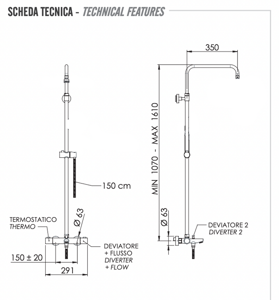Фото №2  Душевая система термостатическая с изливом Remer Elegance EQ34ASSDVO, латунь состаренная