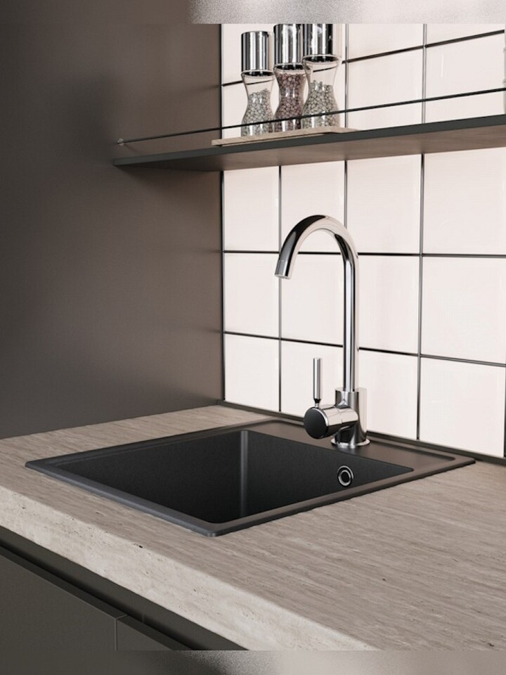 Фото №12  Teymi Мойка для кухни 42х48 черная матовая Helmi Smart T120108