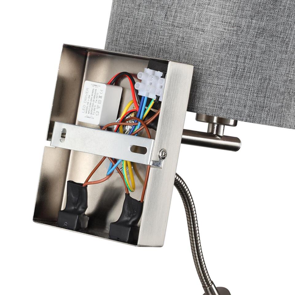 Фото №10  LUMION 8251/2W MODERNI LN26 530  никель/серый, металл/текстиль бра Е14 40W + LED 3W 4000K 220V NIKKI