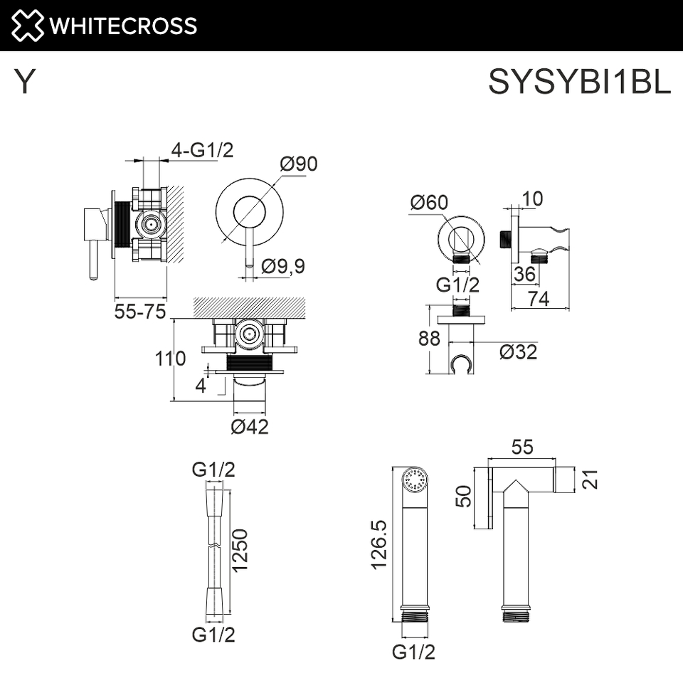 Фото №2  Система для биде скрытого монтажа WHITECROSS Y SYSYBI1BL (черный мат)