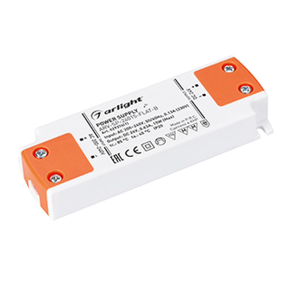 Фото №1  Arlight Блок питания ARV-SP-24015-FLAT-B (24V, 0.63A, 15W) ( IP20 Пластик, 5 лет)