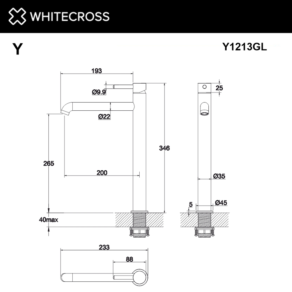 Фото №3  Смеситель для умывальника WHITECROSS Y Y1213GL (золото)