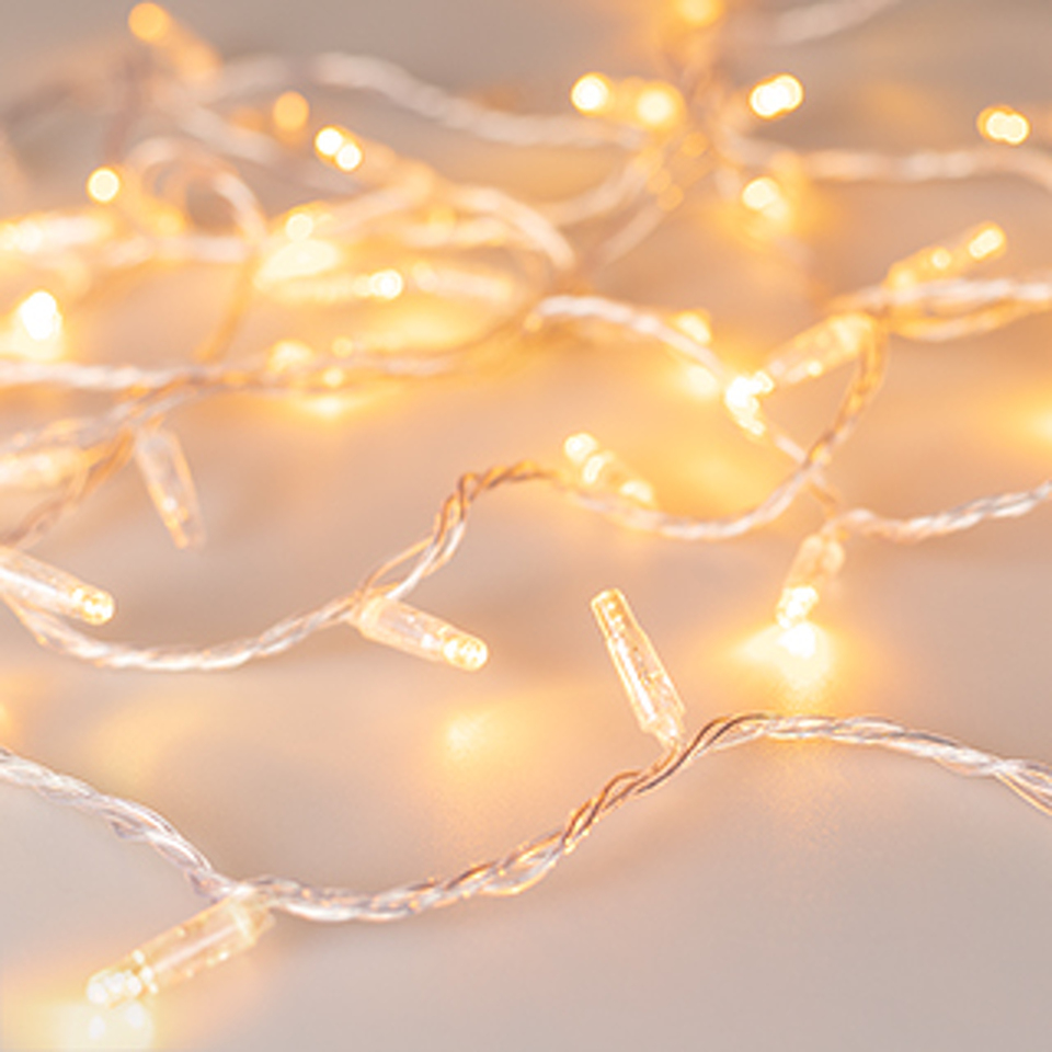 Фото №1  Ardecoled Светодиодная гирлянда ARD-STRING-CLASSIC-1000-CLEAR-100LED-PULSE Yellow (230V, 7W) ( IP65)
