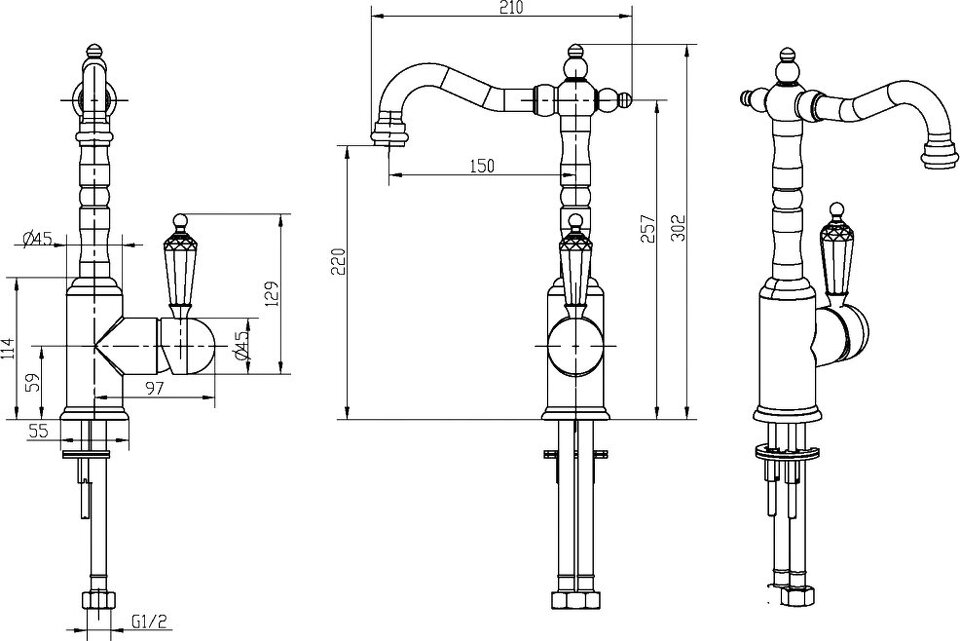Фото №3  Boheme Смеситель для умыв,высокий BRILLANTE Ripresa_Комплект