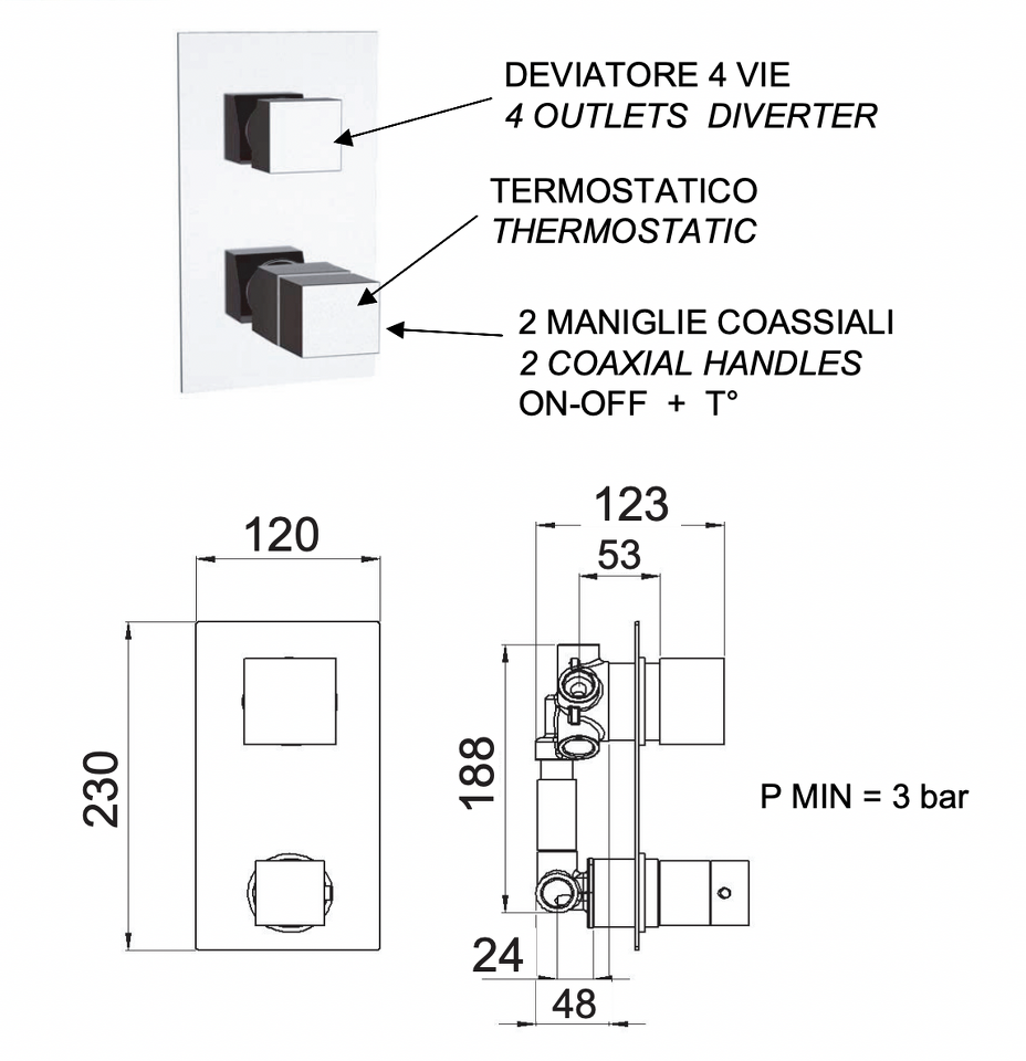 Фото №4  Смеситель термостатический для душа Remer Q-Elegance QT94
