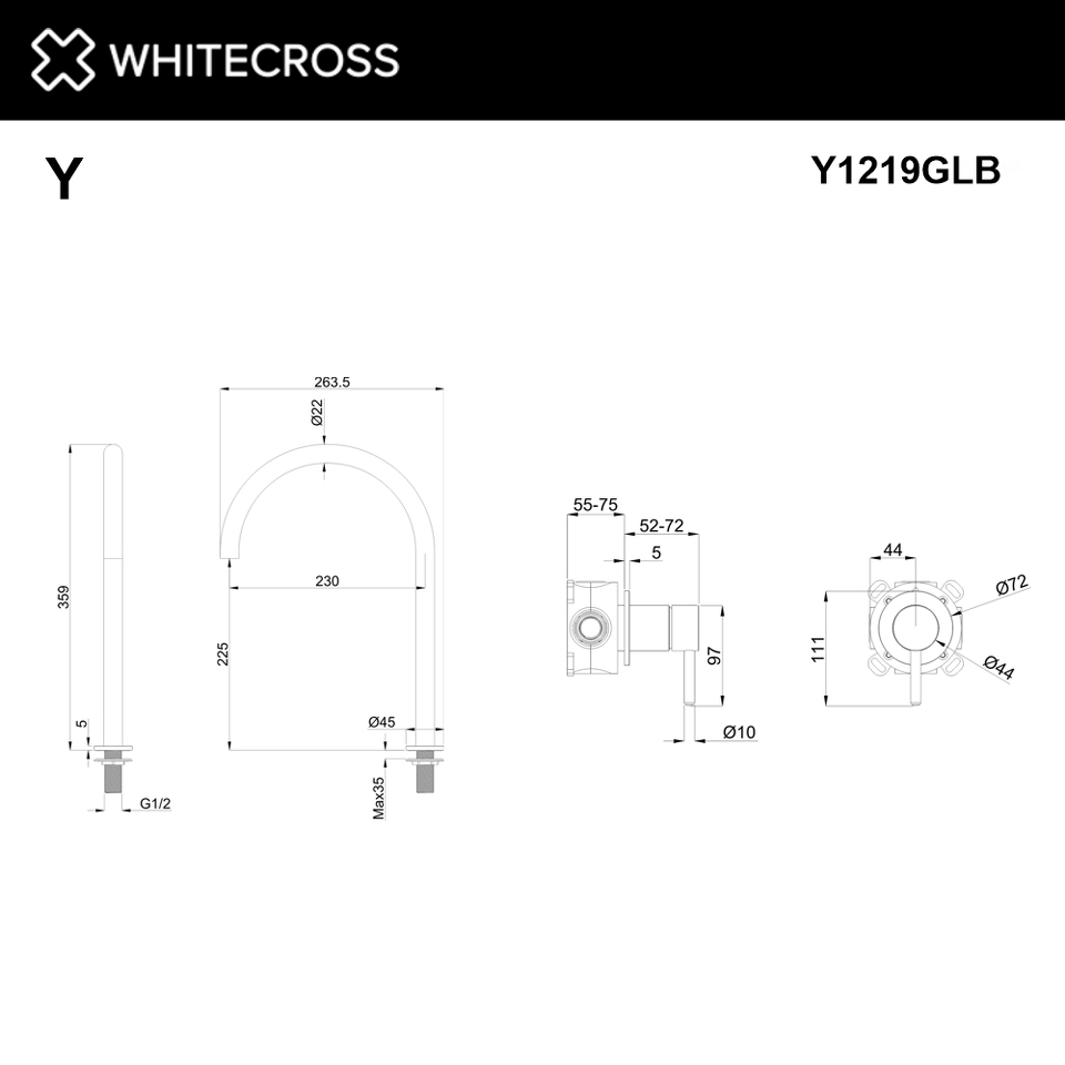 Фото №2  Смеситель для умывальника с выносным управлением WHITECROSS Y Y1219GLB (брашированное золото)