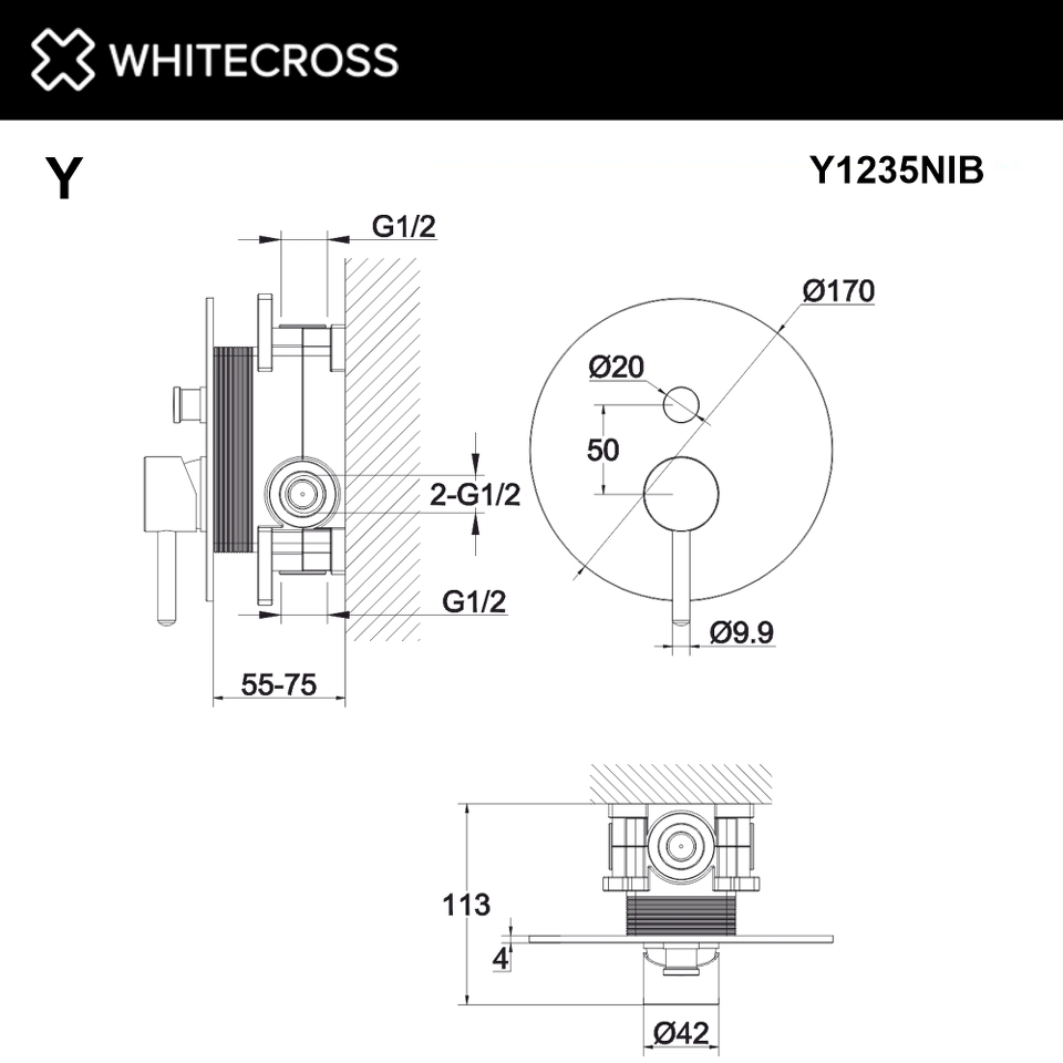 Фото №3  Смеситель скрытого монтажа на 2 потребителя WHITECROSS Y Y1235NIB (брашированный никель)
