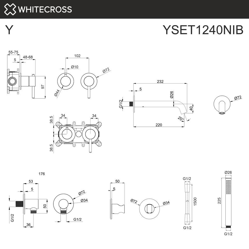 Фото №2  Смеситель для ванны скрытого монтажа WHITECROSS Y YSET1240NIB (брашированный никель)