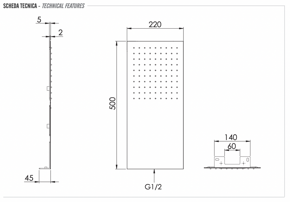 Фото №2  Верхний душ настенный 50x22 см Remer INOX SS350UFX
