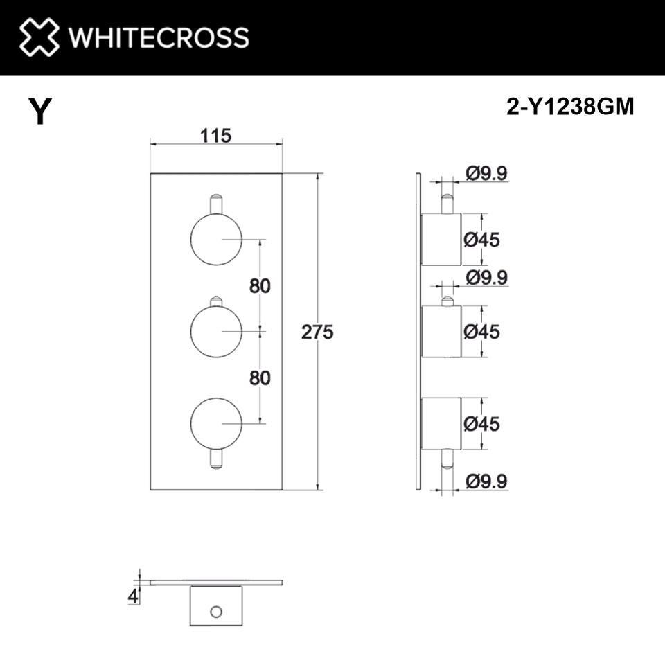 Фото №2  Внешняя часть смесителя на 3 потребителя WHITECROSS Y1238GM (оружейная сталь)