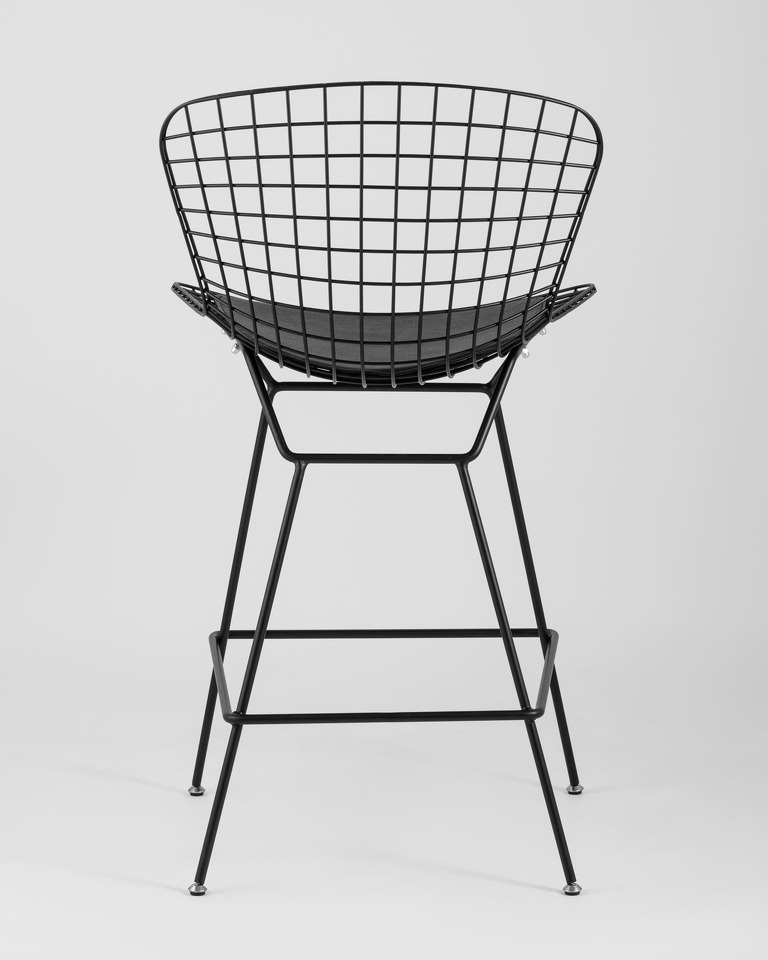 Фото №9  Стул полубарный с низкой спинкой Bertoia черный с черной подушкой