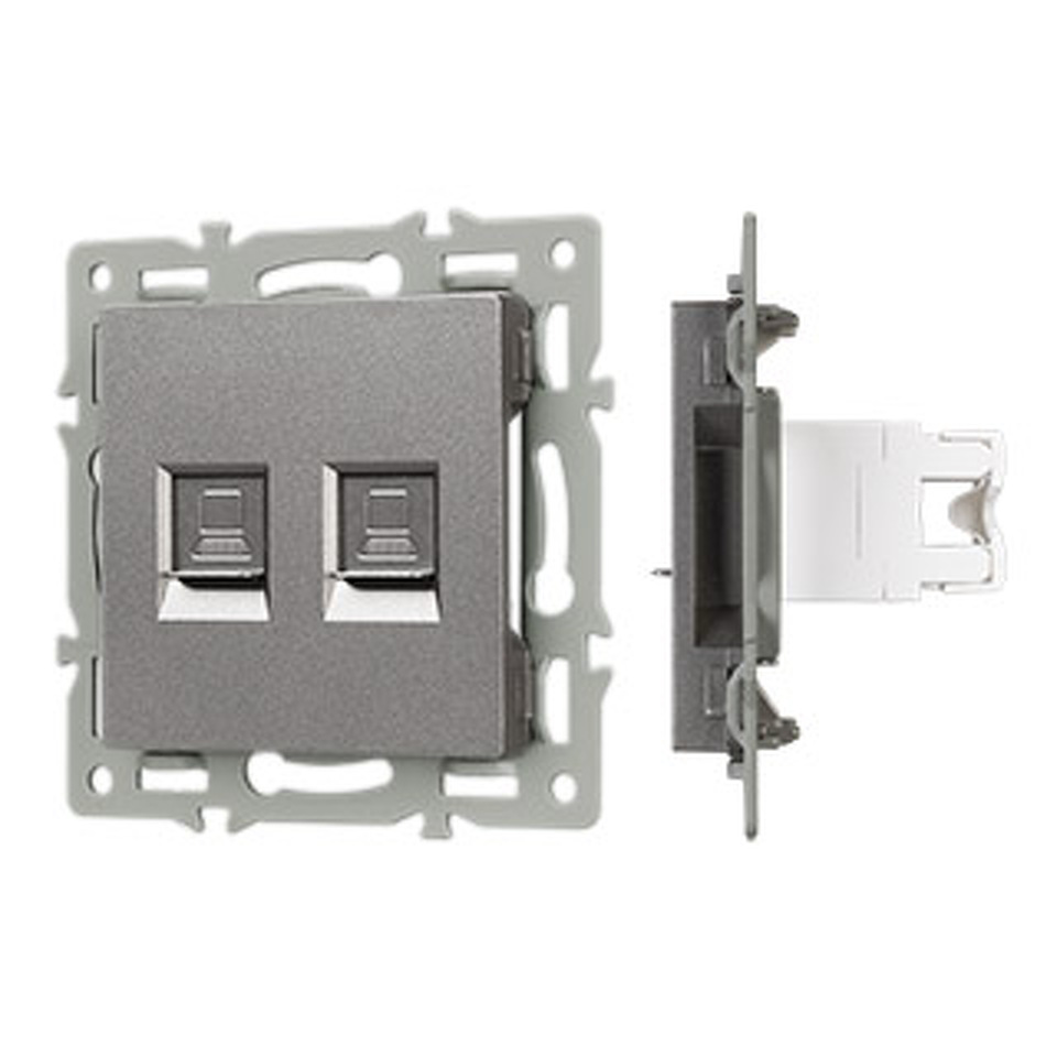 Фото №1  Розетка Arlight Механизм компьютерной розетки двойной SCT-MPC2-PL-GR (RJ-45, CAT6) ( -)