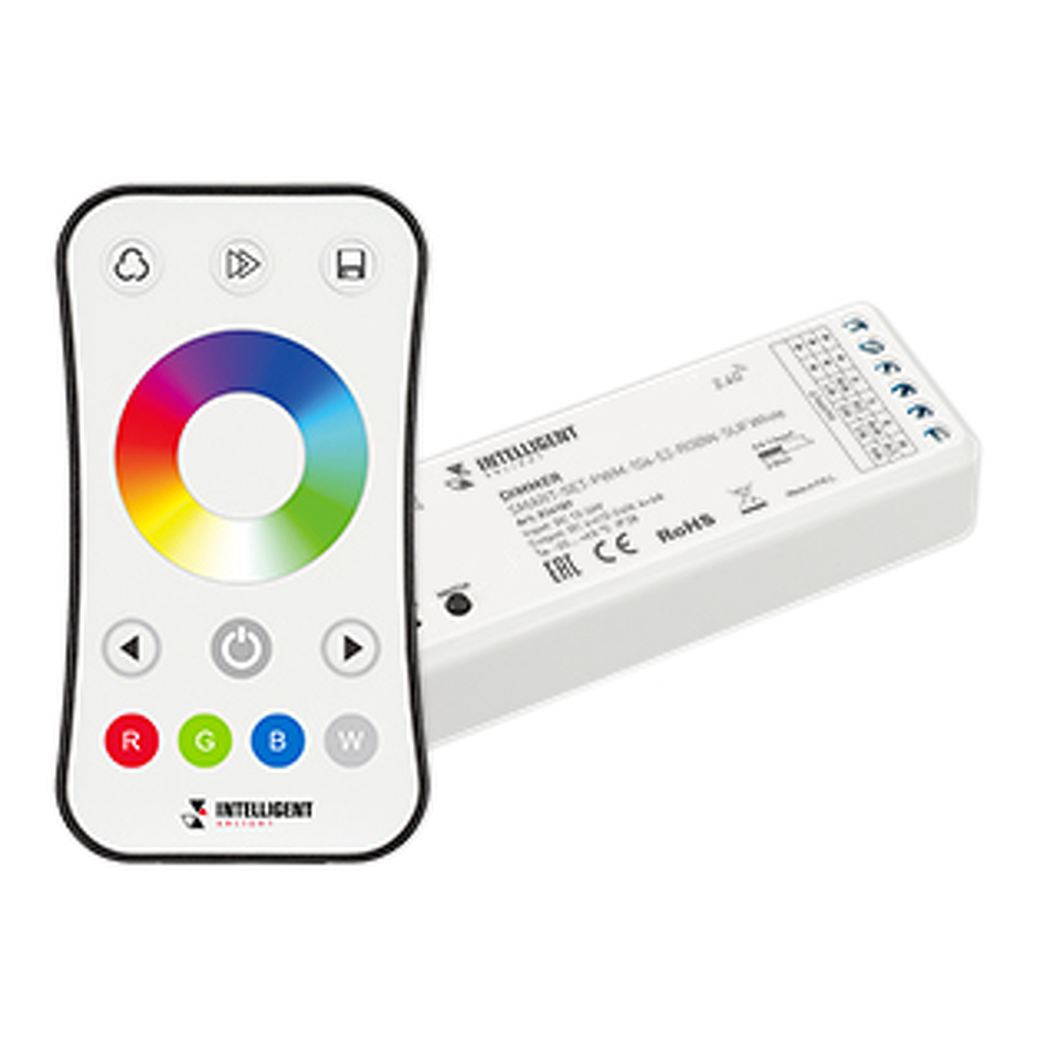 Фото №1  IARL INTELLIGENT ARLIGHT Диммер SMART-SET-PWM-104-52-RGBW-SUF White (12-24V, 4x4A, ПДУ RING 10кн, 2.4G) ( Контроллер)